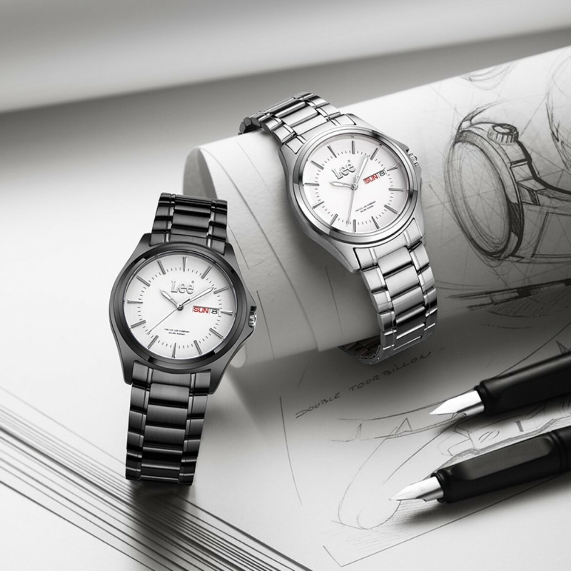 <限量代購>Lee 石英機芯手錶 復古 商務 防水 鋼錶帶 白/黑