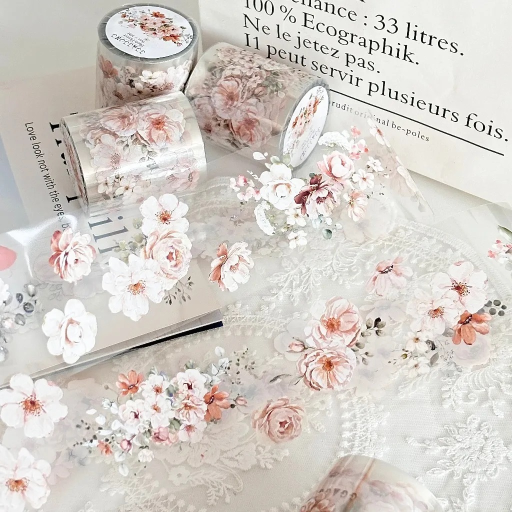 韓國 ggaggong．Blush Flower 6cm立體亮面PET紙膠帶 (改版成5m)