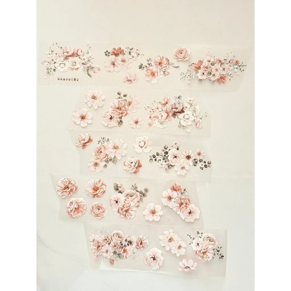 韓國 ggaggong．Blush Flower 6cm立體亮面PET紙膠帶 (改版成5m)