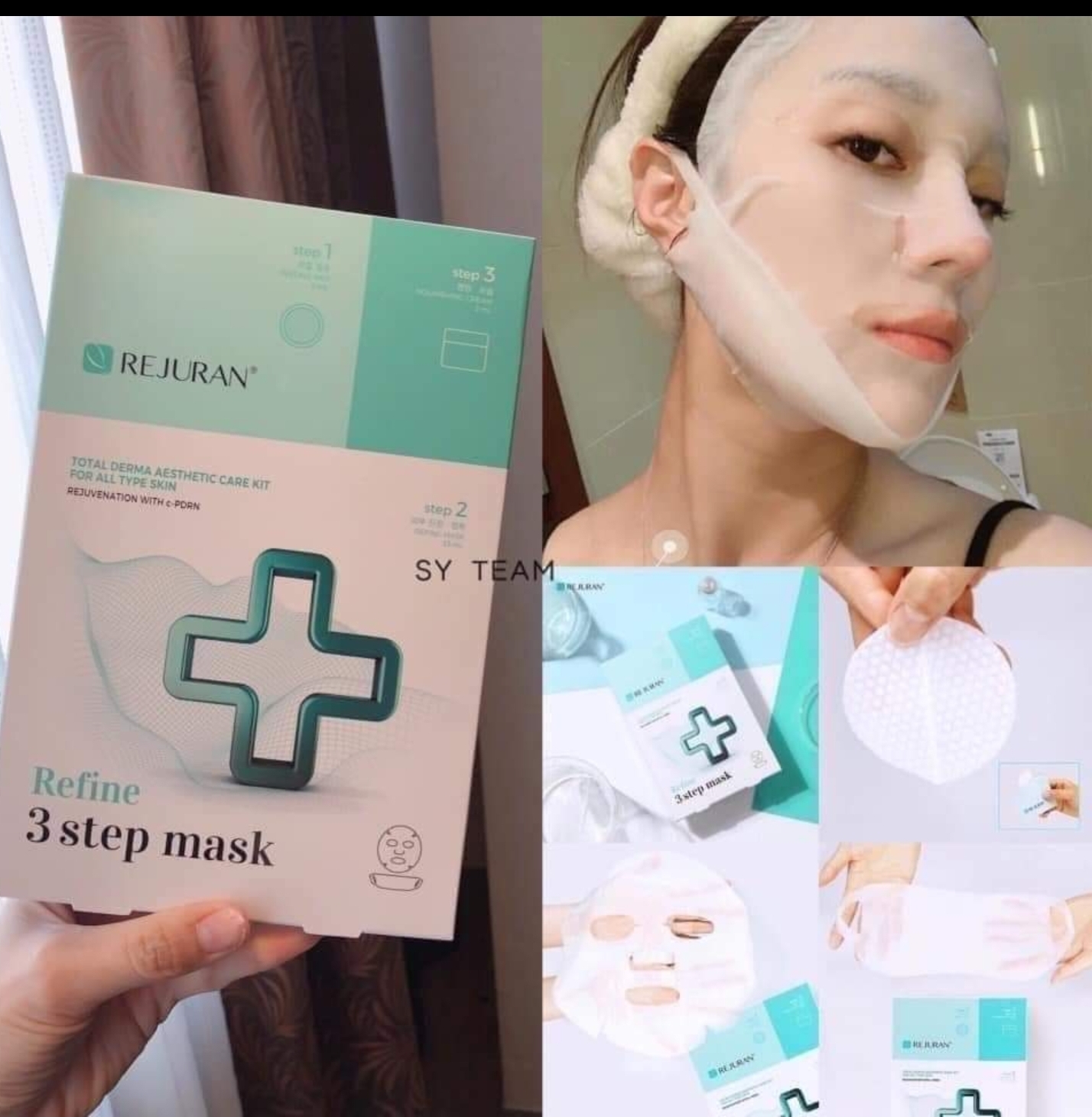 ca14052  韓國🇰🇷Rejuran 麗珠蘭 水光修復三部曲面膜 [ 角質修護+面膜頸膜 +保濕面霜 ] 1盒/5片     $111/3盒