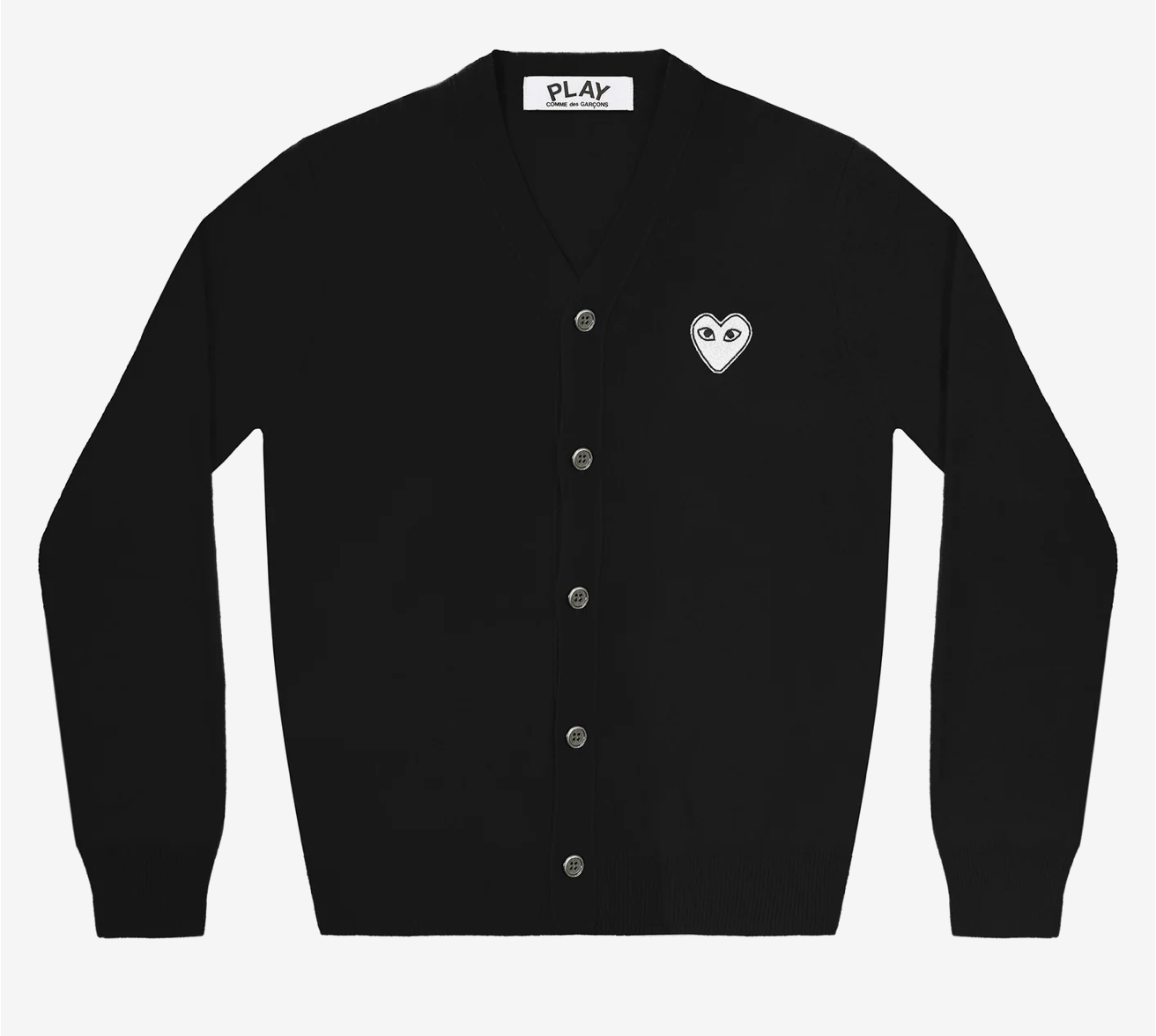 CDG PLAY Ｖ領針織外套-白色愛心繡標（多色）