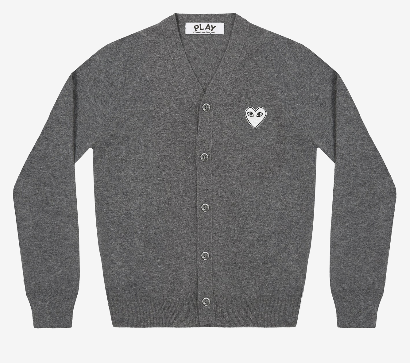 CDG PLAY Ｖ領針織外套-白色愛心繡標（多色）