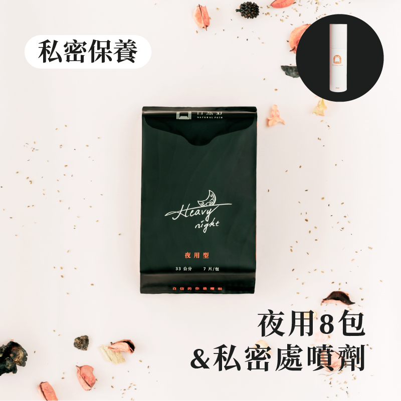 【私密雙重保護】原萃草本衛生棉 夜用 8包入 + 私密處噴劑 1瓶