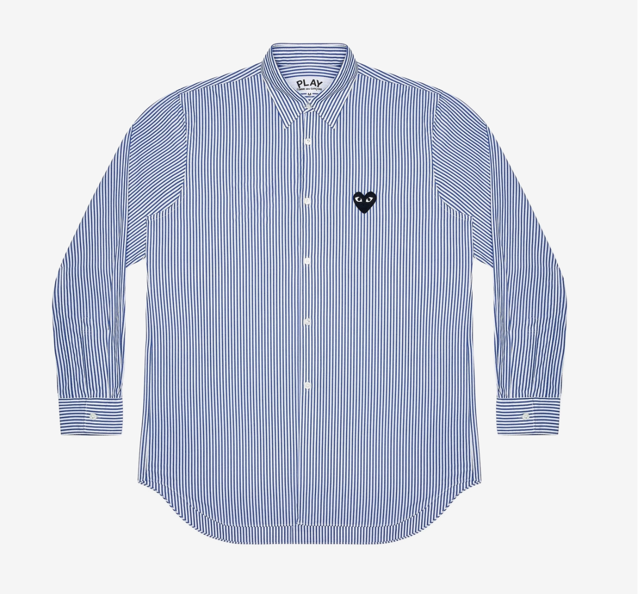 CDG PLAY 條紋襯衫-黑色愛心繡標 藍/白
