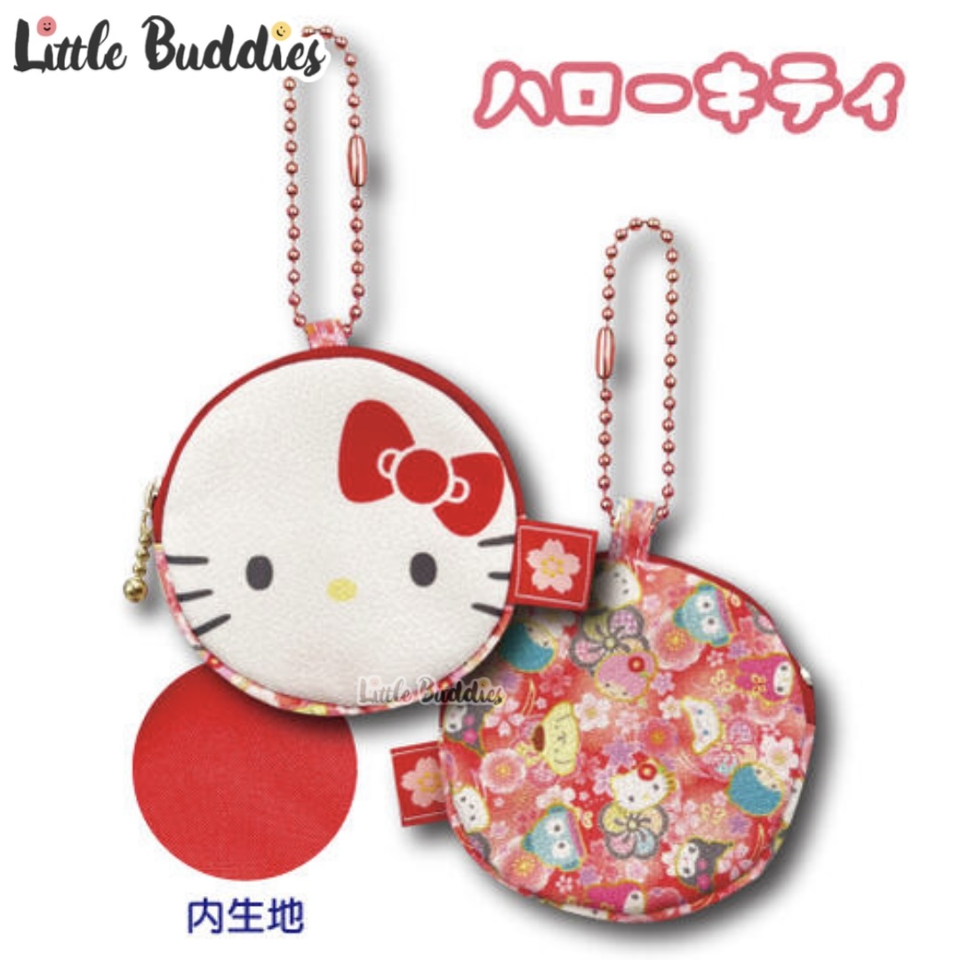 日本 Sanrio Characters 櫻花圖案和風圓形耳朵款拉鏈袋 (小)