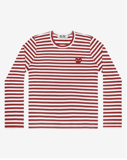 PLAY CDG Unisex T-Shirt 紅愛心繡標 條紋長TEE  多色