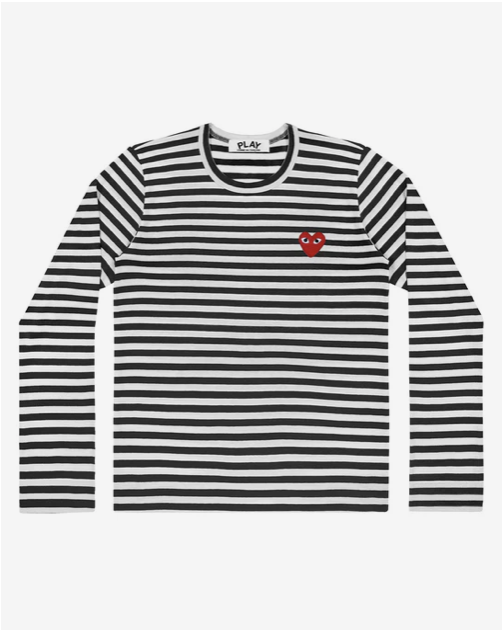 PLAY CDG Unisex T-Shirt 紅愛心繡標 條紋長TEE  多色