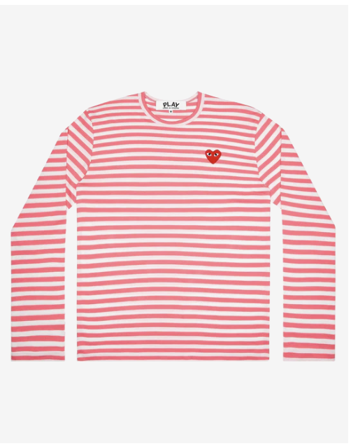 PLAY CDG Unisex T-Shirt 紅愛心繡標多巴胺配色條紋長TEE  多色