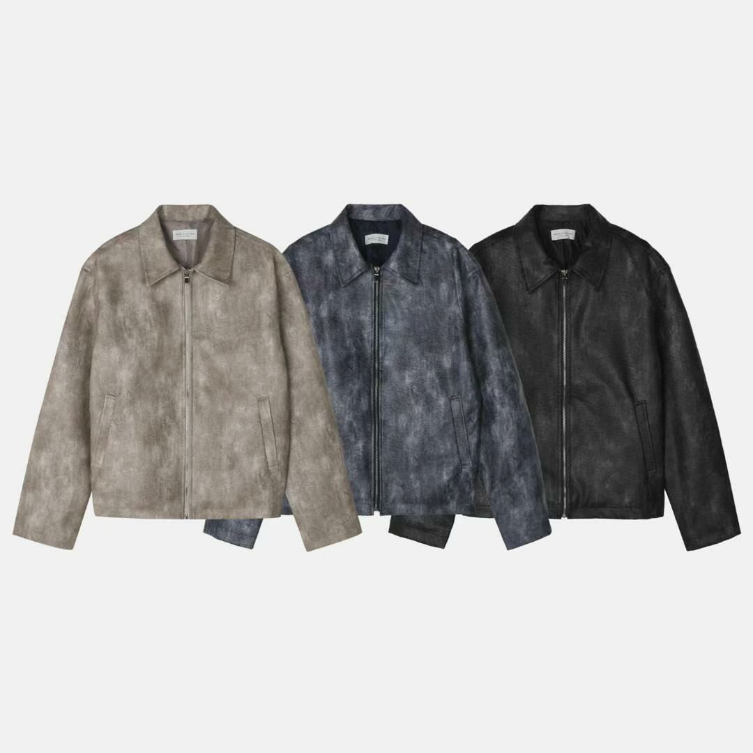 反領拉鍊合成皮褸 BANYA-015JK