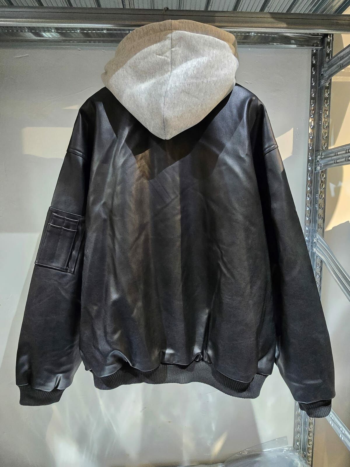 連帽拉鍊合成皮褸(帽可拆) JK2548