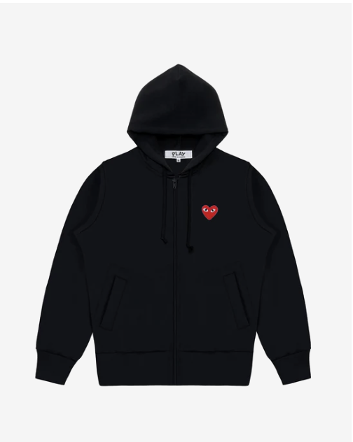 PLAY CDG 連帽拉鏈外套 紅愛心繡標(聚脂纖維） 黑色