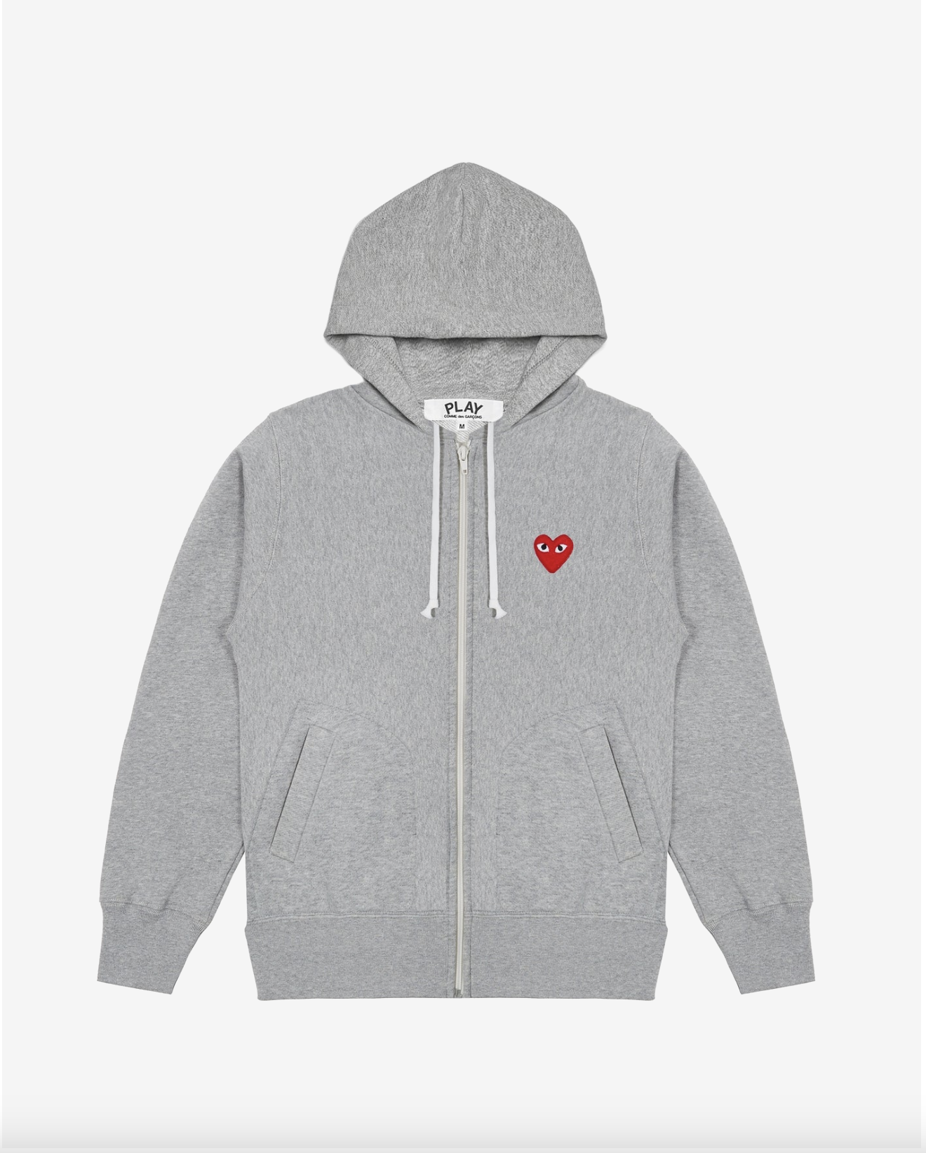 PLAY CDG 連帽拉鏈外套 紅愛心繡標（棉質） 淺灰