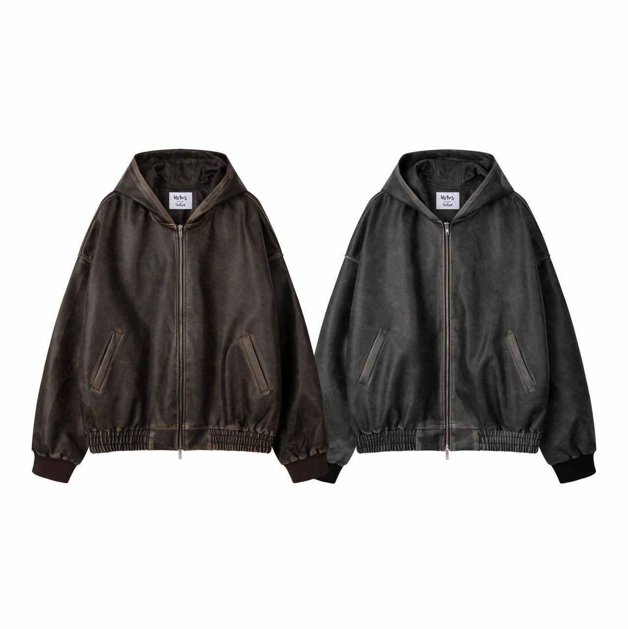 洗水連帽拉鍊合成皮褸 Votus-069JK
