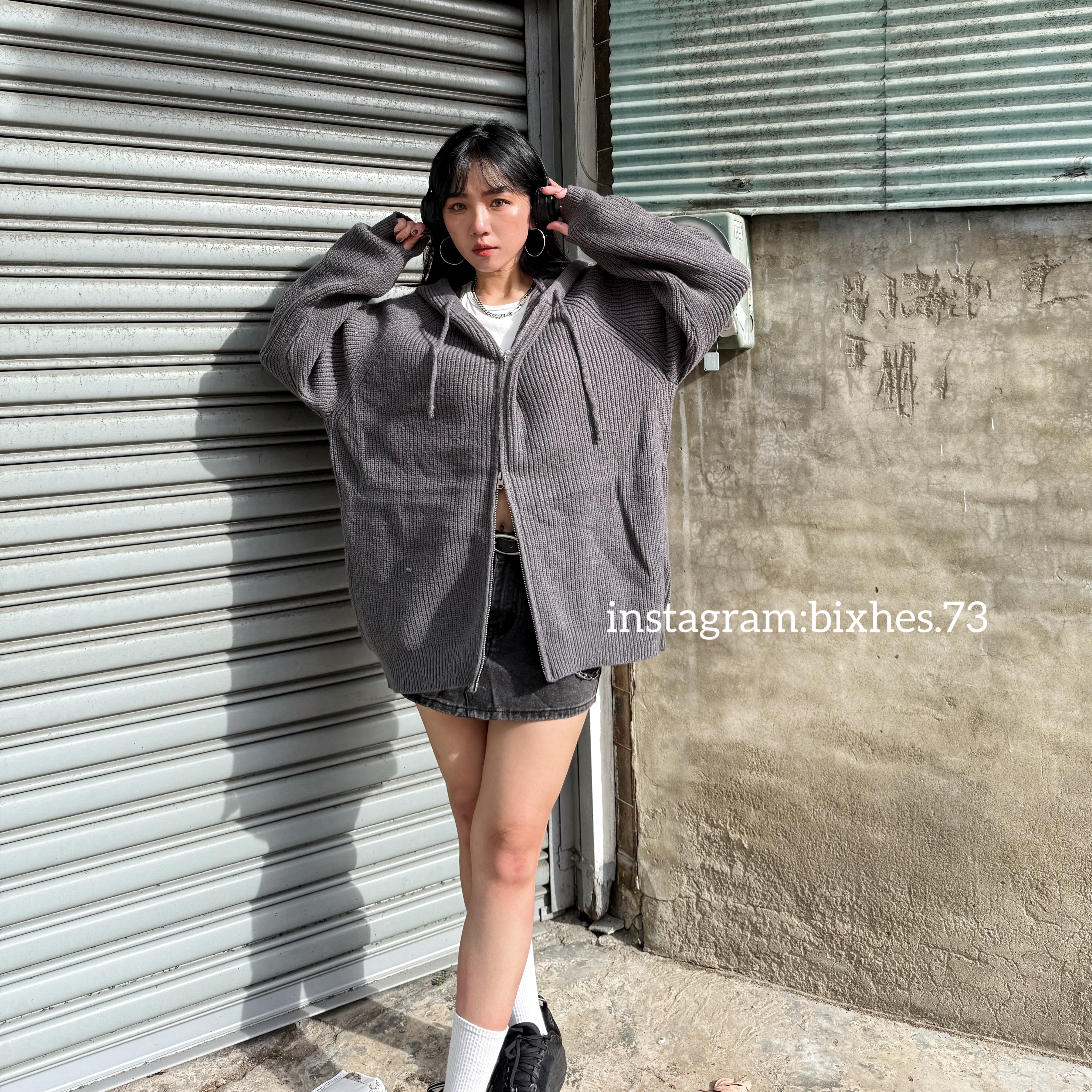 連帽雙拉鍊毛衣外套(F00050)