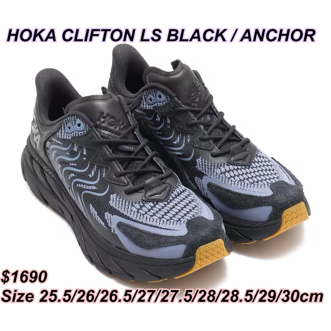HOKA CLIFTON LS BLACK / ANCHOR 波鞋
