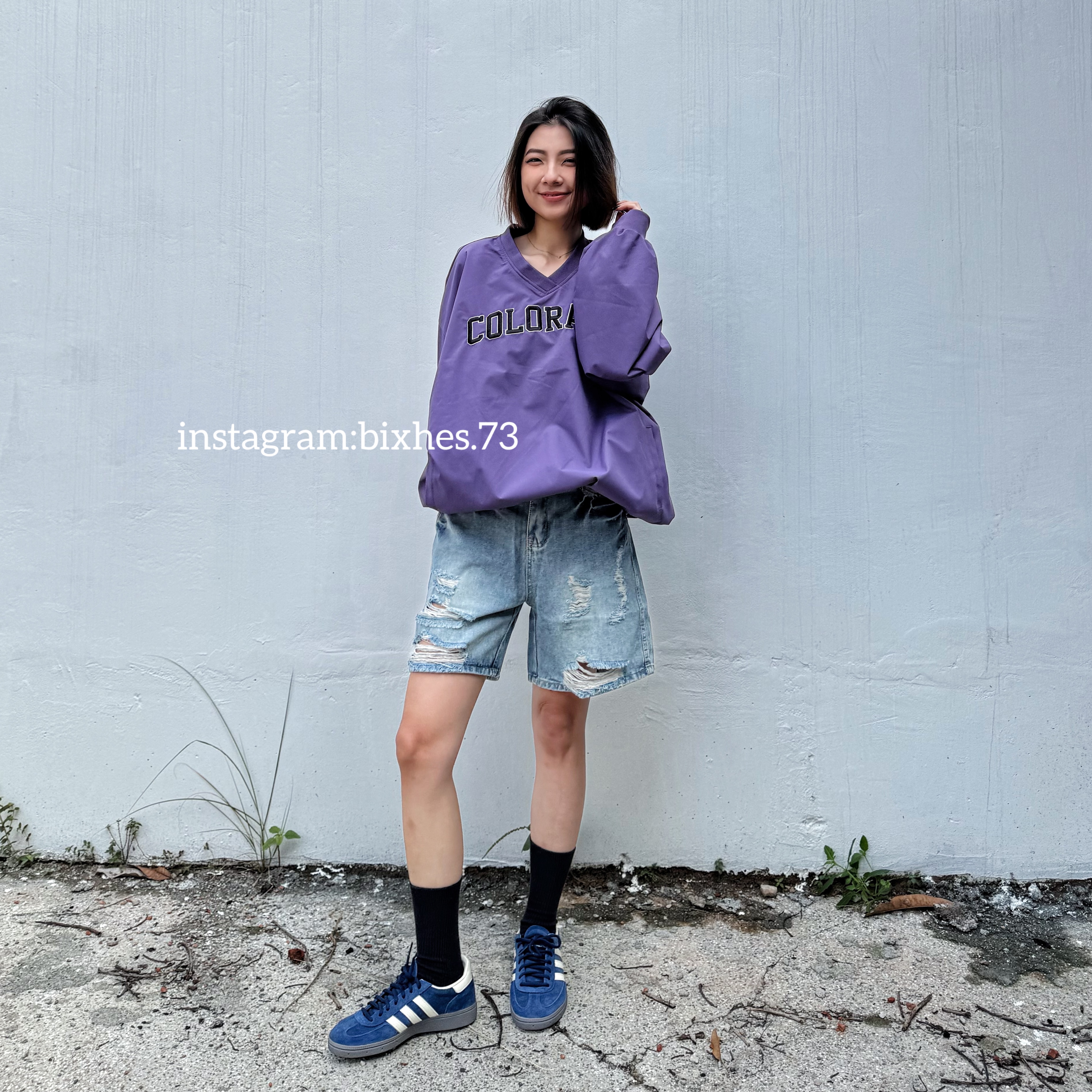 水洗刷破牛仔五分褲(E00029)