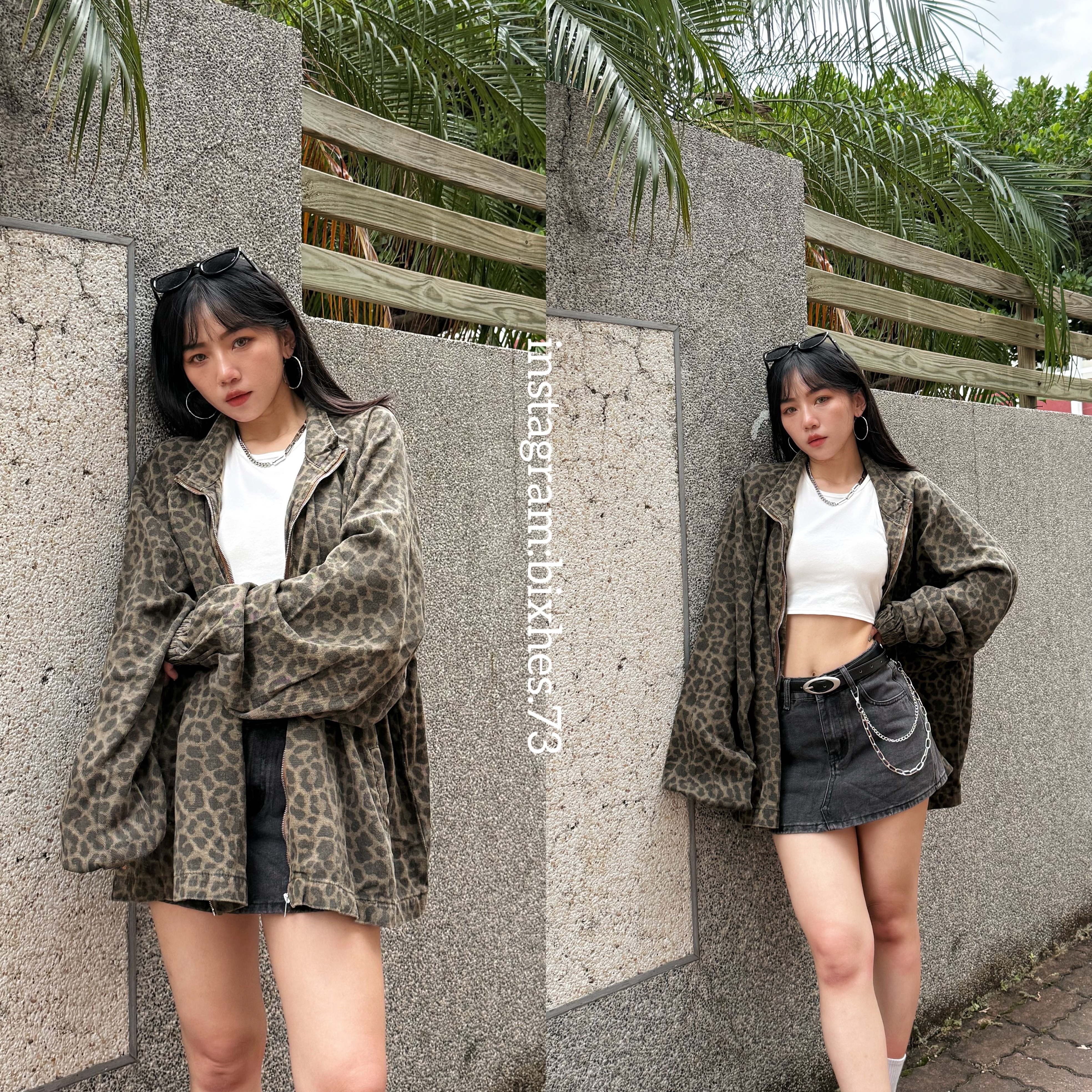 立領豹紋寬版外套(F00046)