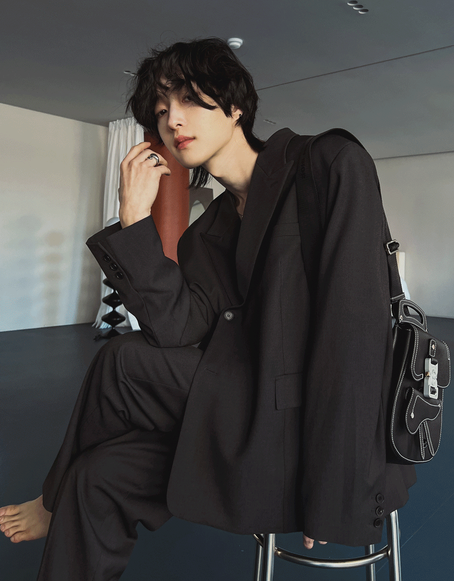 Overfi剪裁西裝外套 橫扣環西裝褲