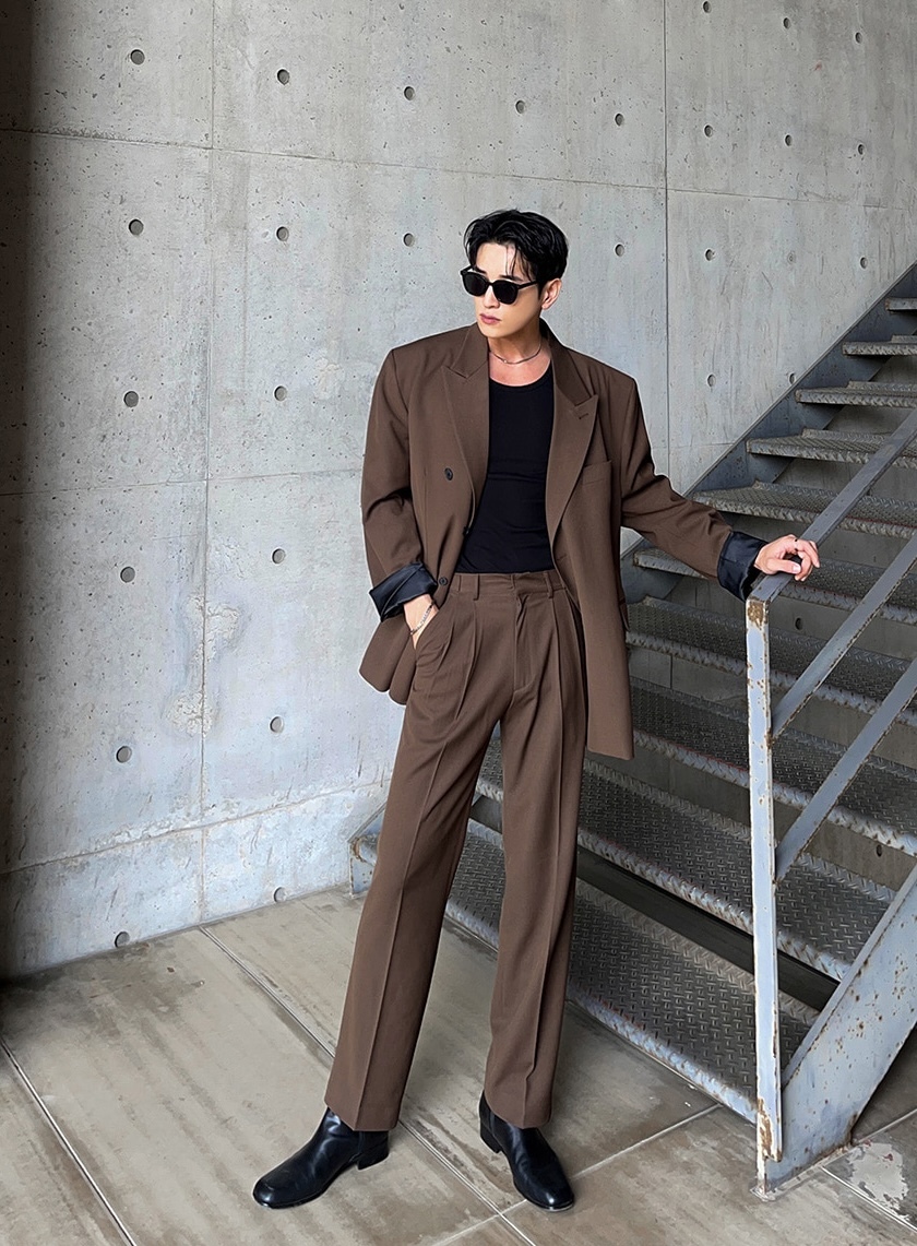 Overfi剪裁西裝外套 橫扣環西裝褲