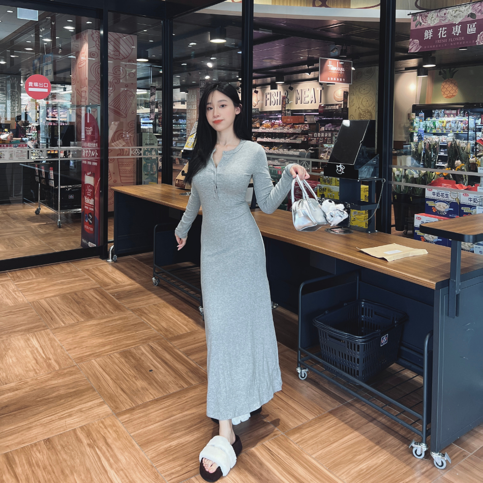 【時尚出街】DOMISS歐美合身長袖洋裝 連身裙-3色(現貨)