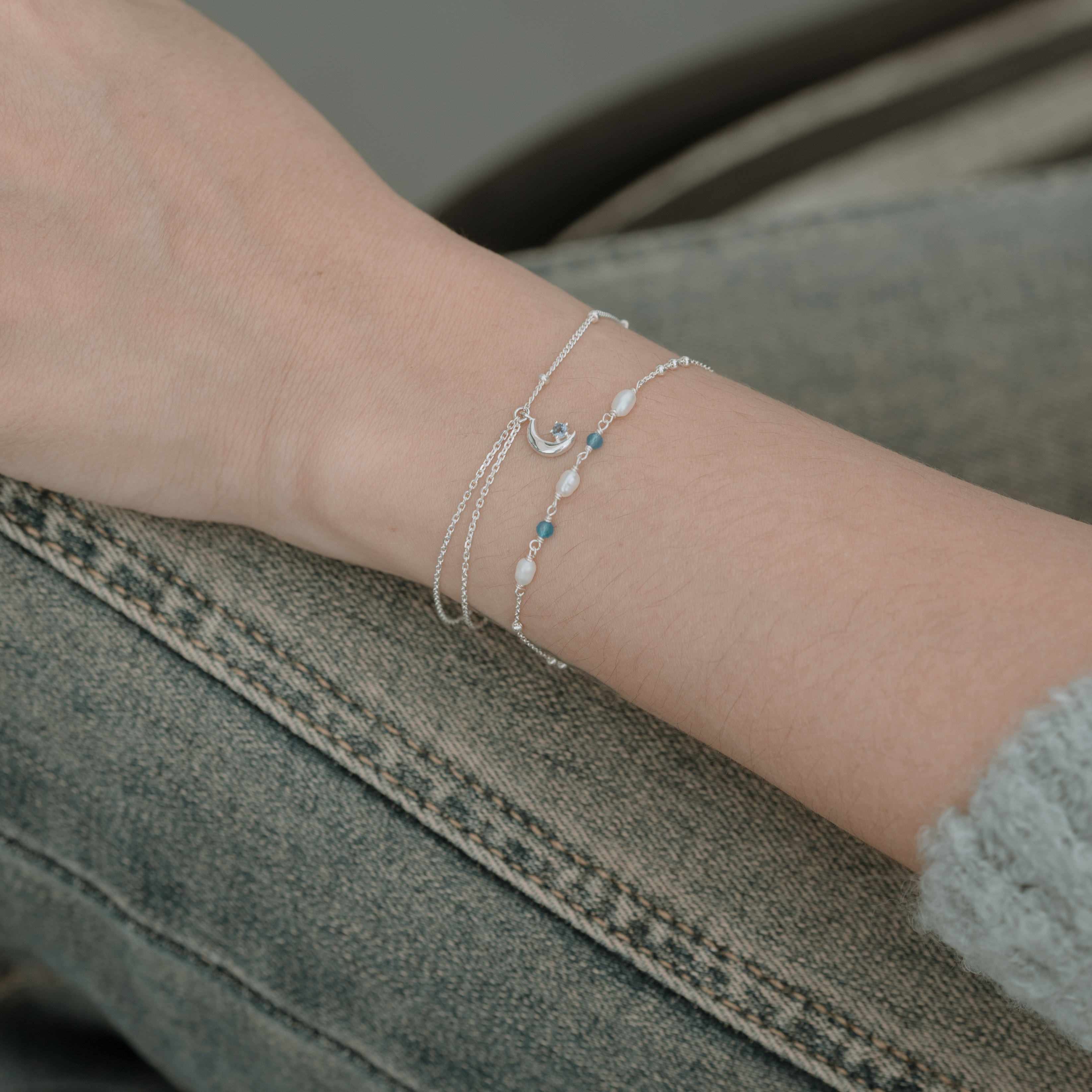 珍珠海藍triplets手鏈