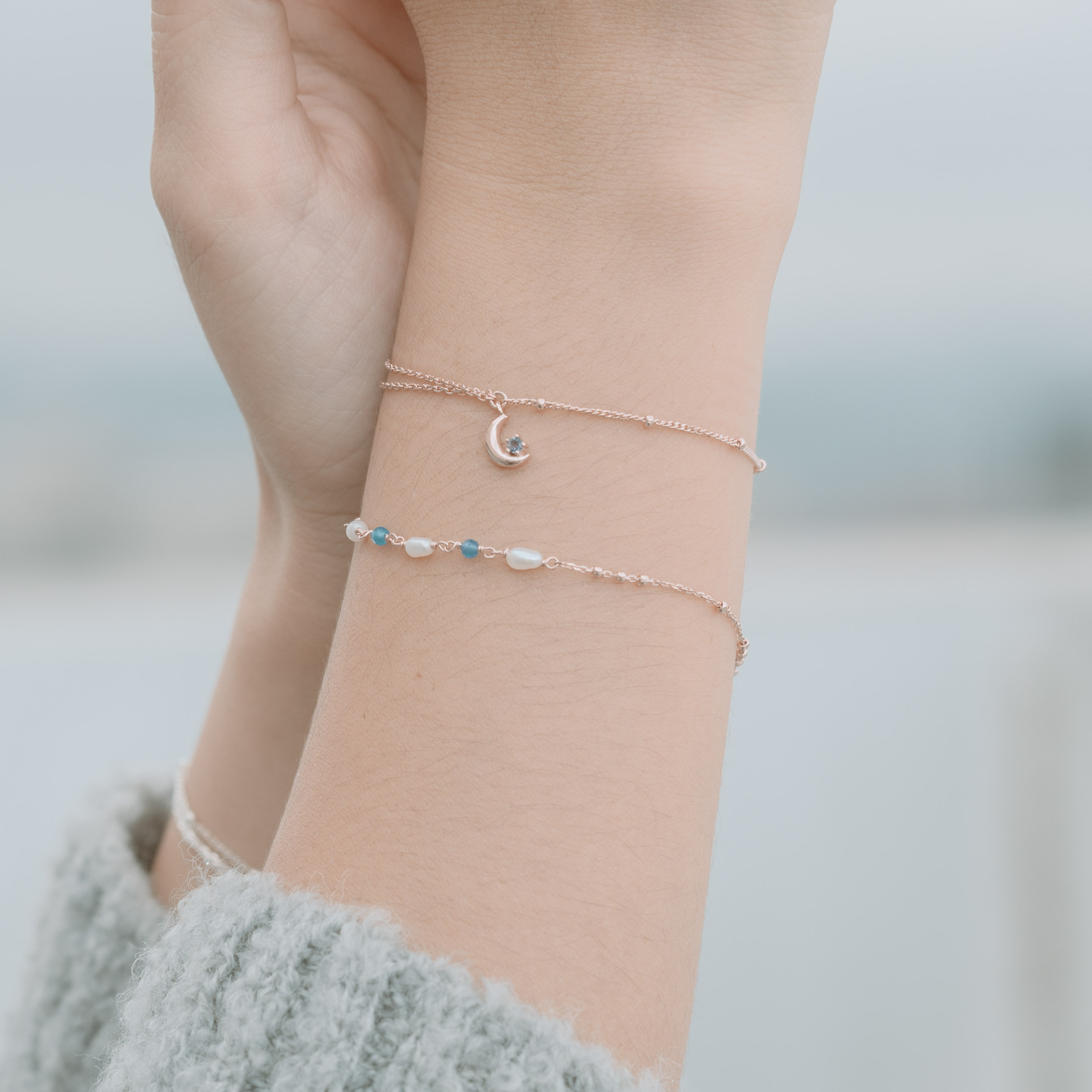 珍珠海藍triplets手鏈