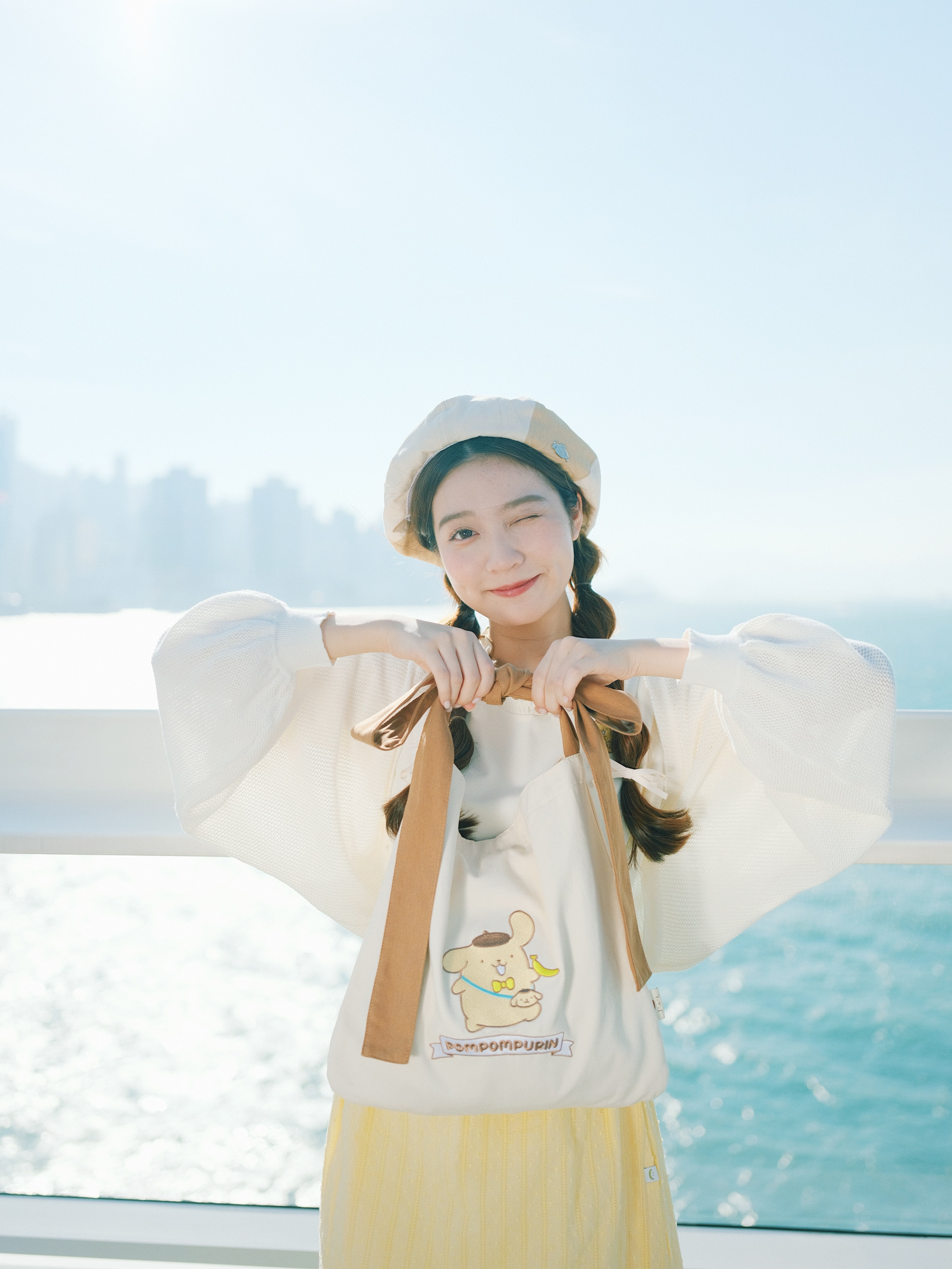 Pompompurin蝴蝶結刺繡帆布袋/ Ribbon Embroidery Bag