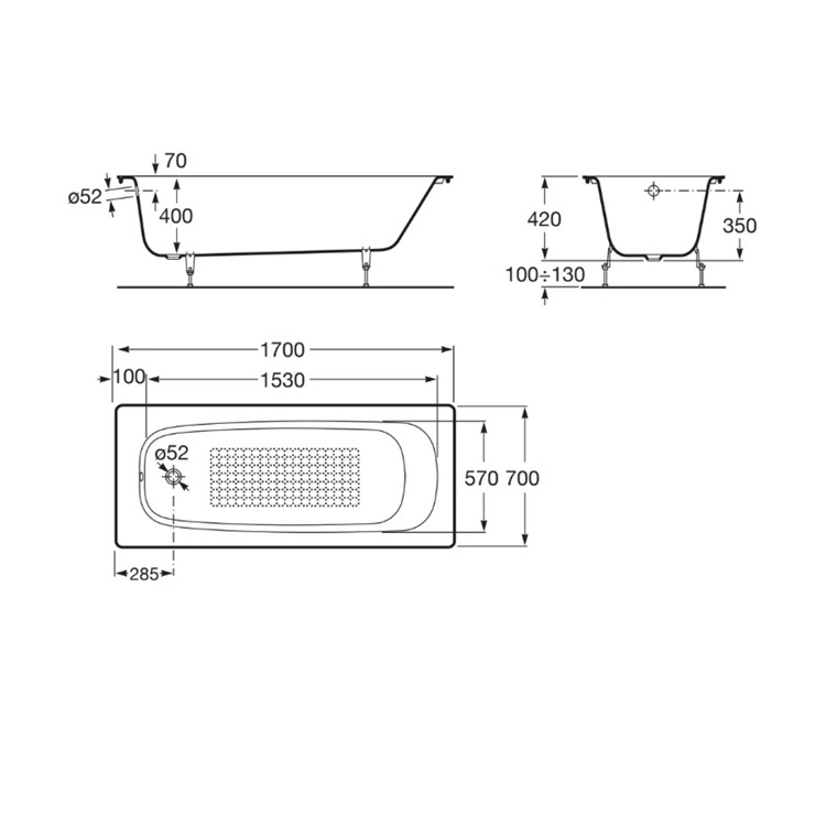 Roca Continental 21291100R Cast Iron Bathtub with anti-slip