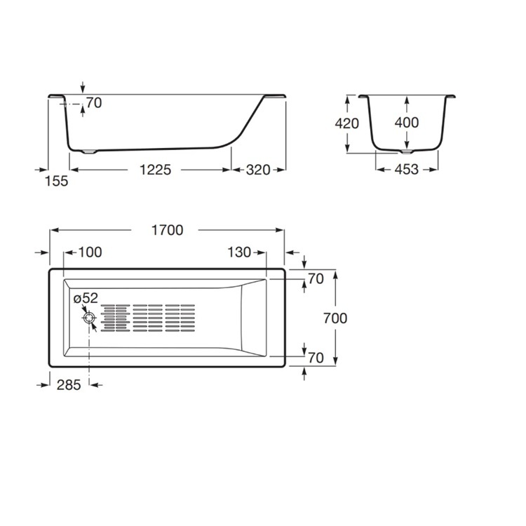 Roca Tampa 234150000 Cast Iron Bathtub with anti-slip