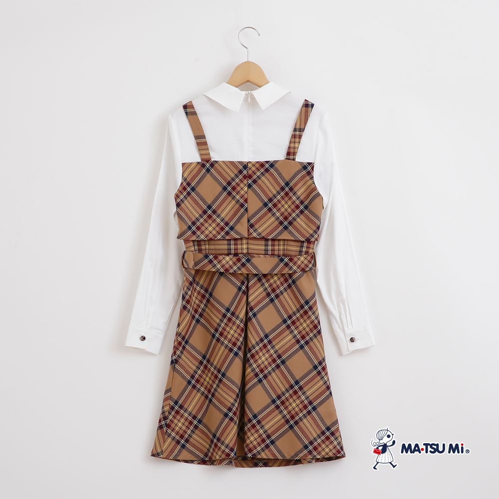 MA‧TSU Mi 格紋學院風假兩件吊帶洋裝(卡.紅)