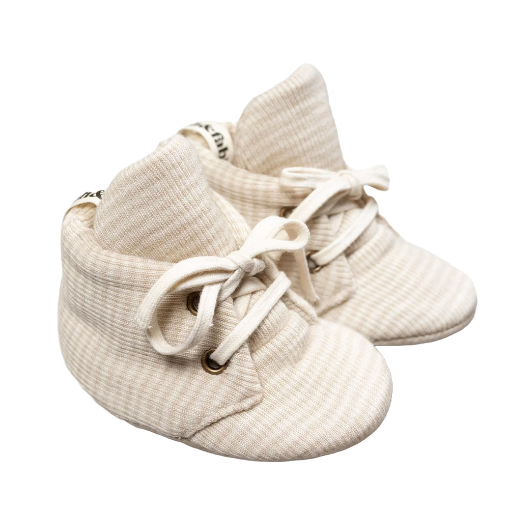 荷蘭Finch & Fable 羊毛羅紋嬰兒鞋-Oat Stripe