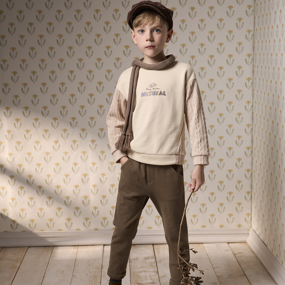 PIPPY 毛線布剪接假兩件上衣   卡其