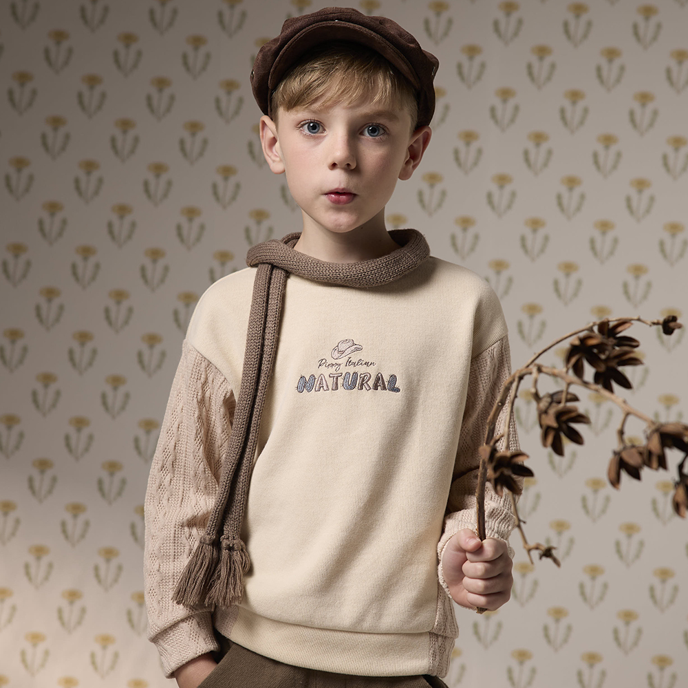 PIPPY 毛線布剪接假兩件上衣   卡其