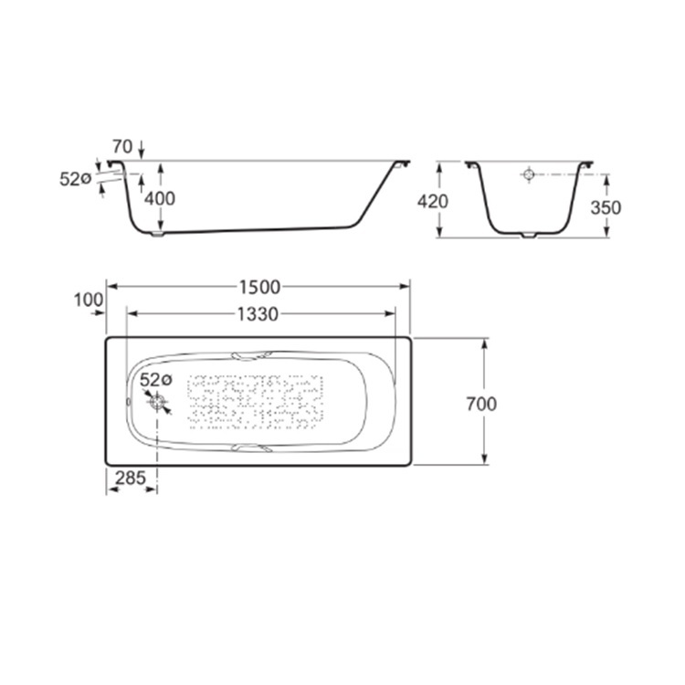Roca Continental 212933001 Cast Iron Bathtub with anti-slip & grips