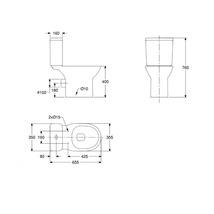Roca "Debba Round Rimless" 3419DZ00H + 3429D300R + 80RB22003 Close-Coupled Dual Flush Toilet with Rimless Flushing Technology w/ Slow Closing Seat Cover