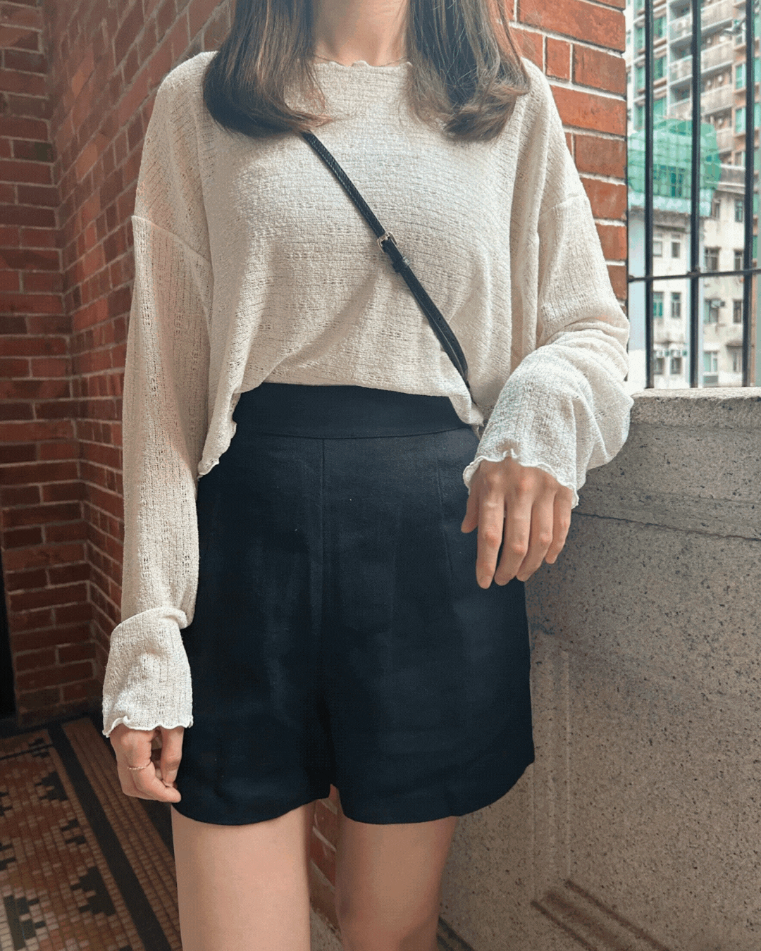 《KR》小個子必備！棉麻拉鏈短褲