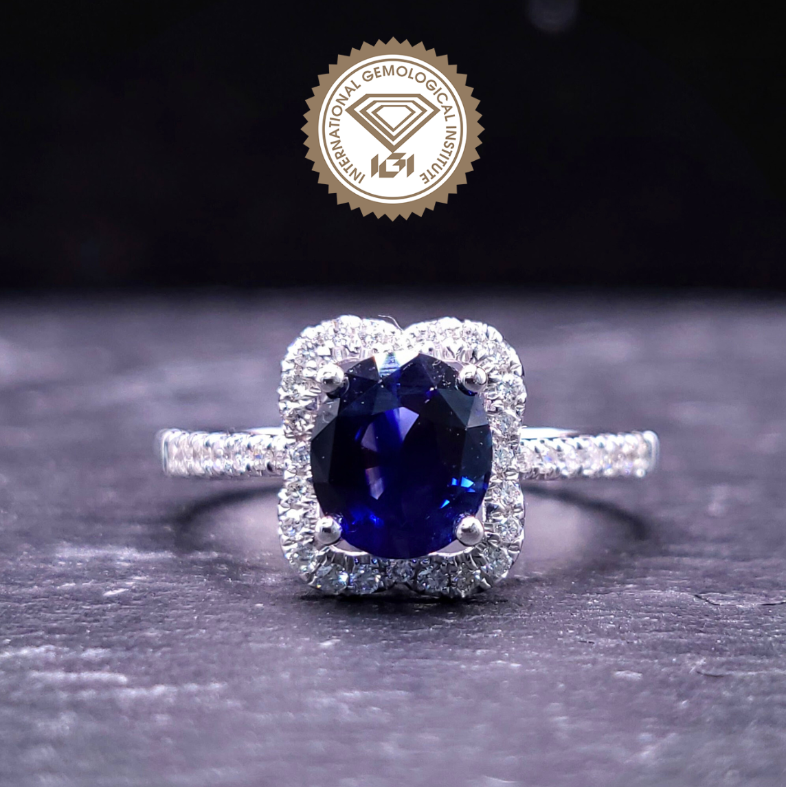18K White Gold 1.43ct Sapphire and Diamond Ring