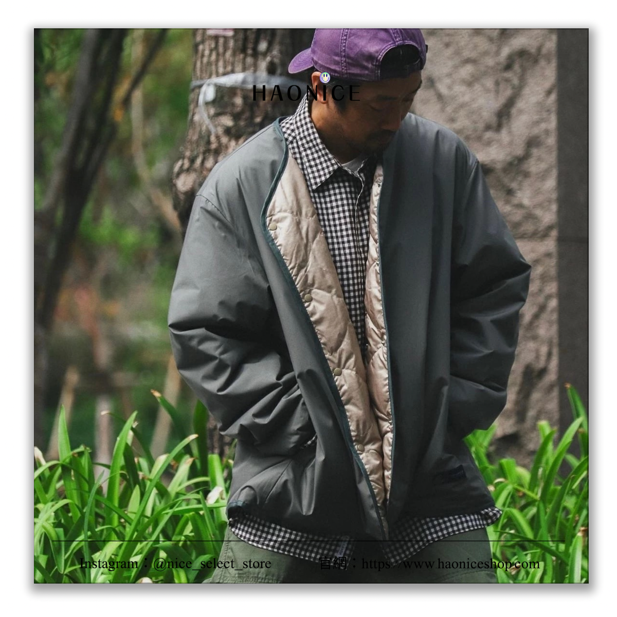 【NICE 歐美日韓代購】長袖 扣子外套 日本潮流 娜娜米卡 聯名PA光電子❗️雙面穿❗️無領機能防水保暖羽絨夾克