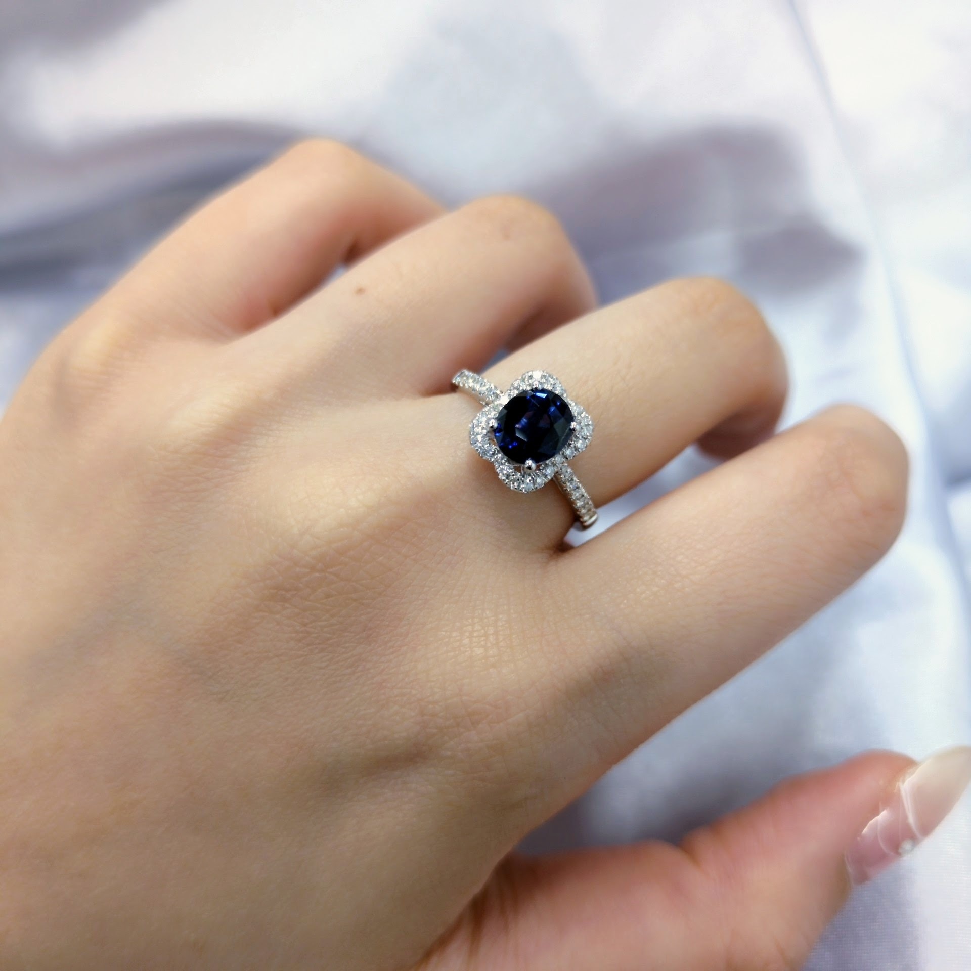 18K White Gold 1.43ct Sapphire and Diamond Ring