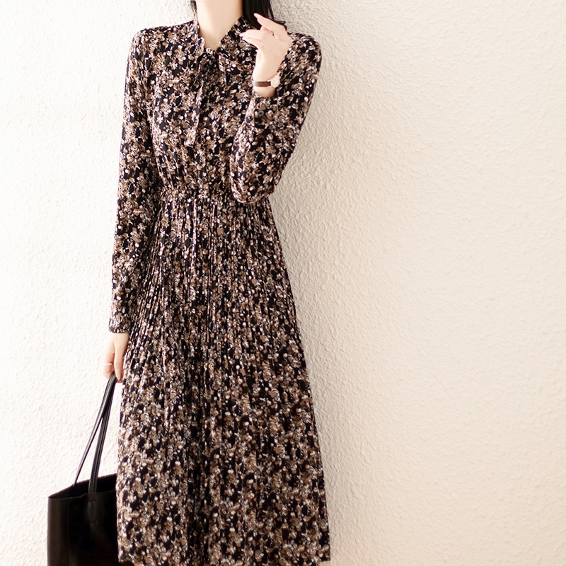 綁帶收腰雪紡洋裝 黑色