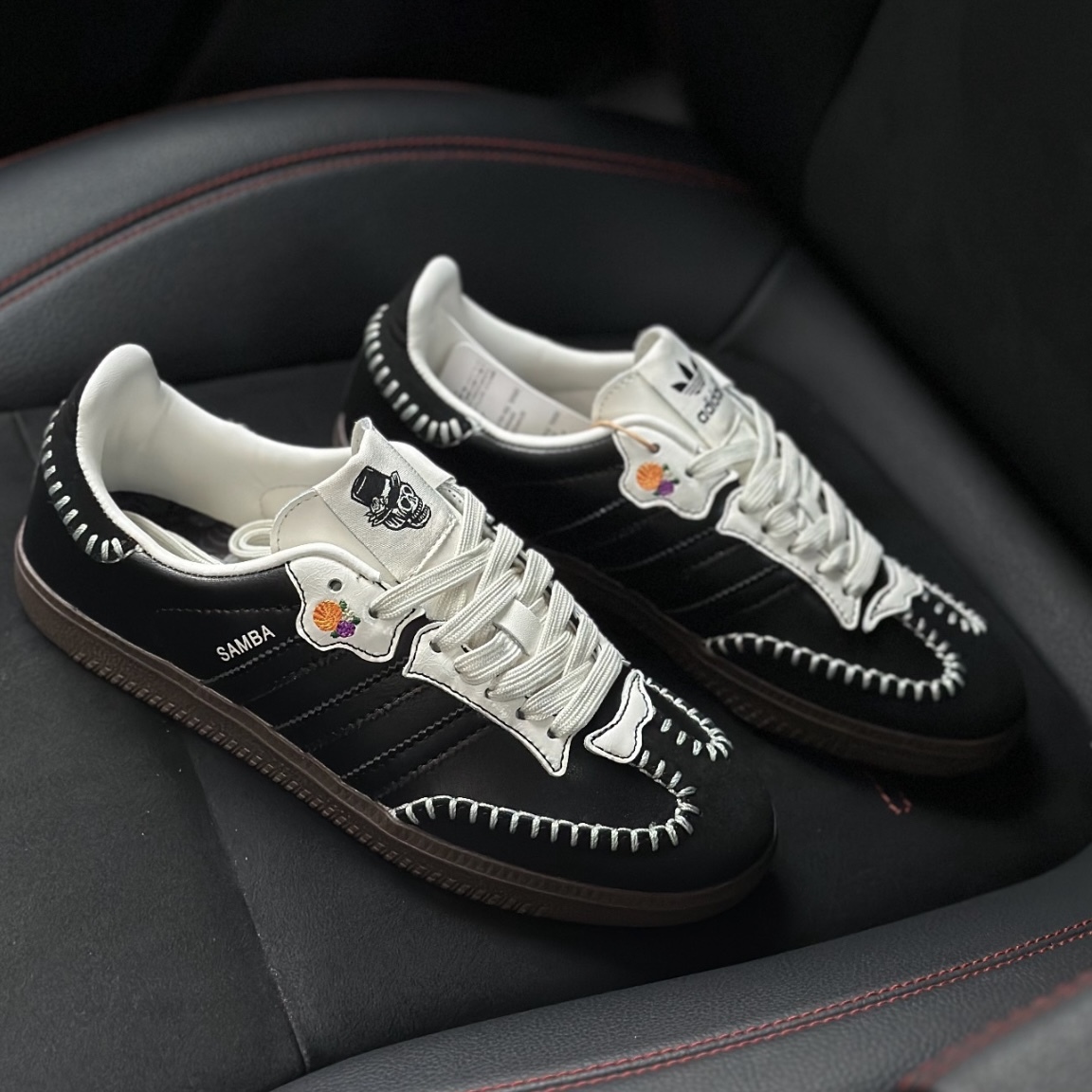 ADIDAS SAMBA OG 亡靈節限定 黑底 外縫線 骷顱頭刺繡花朵 JI3932