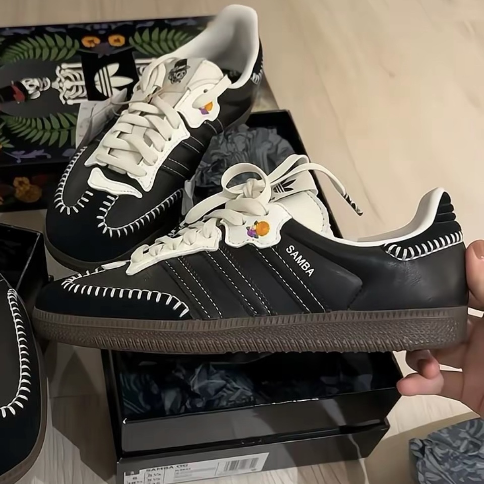 ADIDAS SAMBA OG 亡靈節限定 黑底 外縫線 骷顱頭刺繡花朵 JI3932