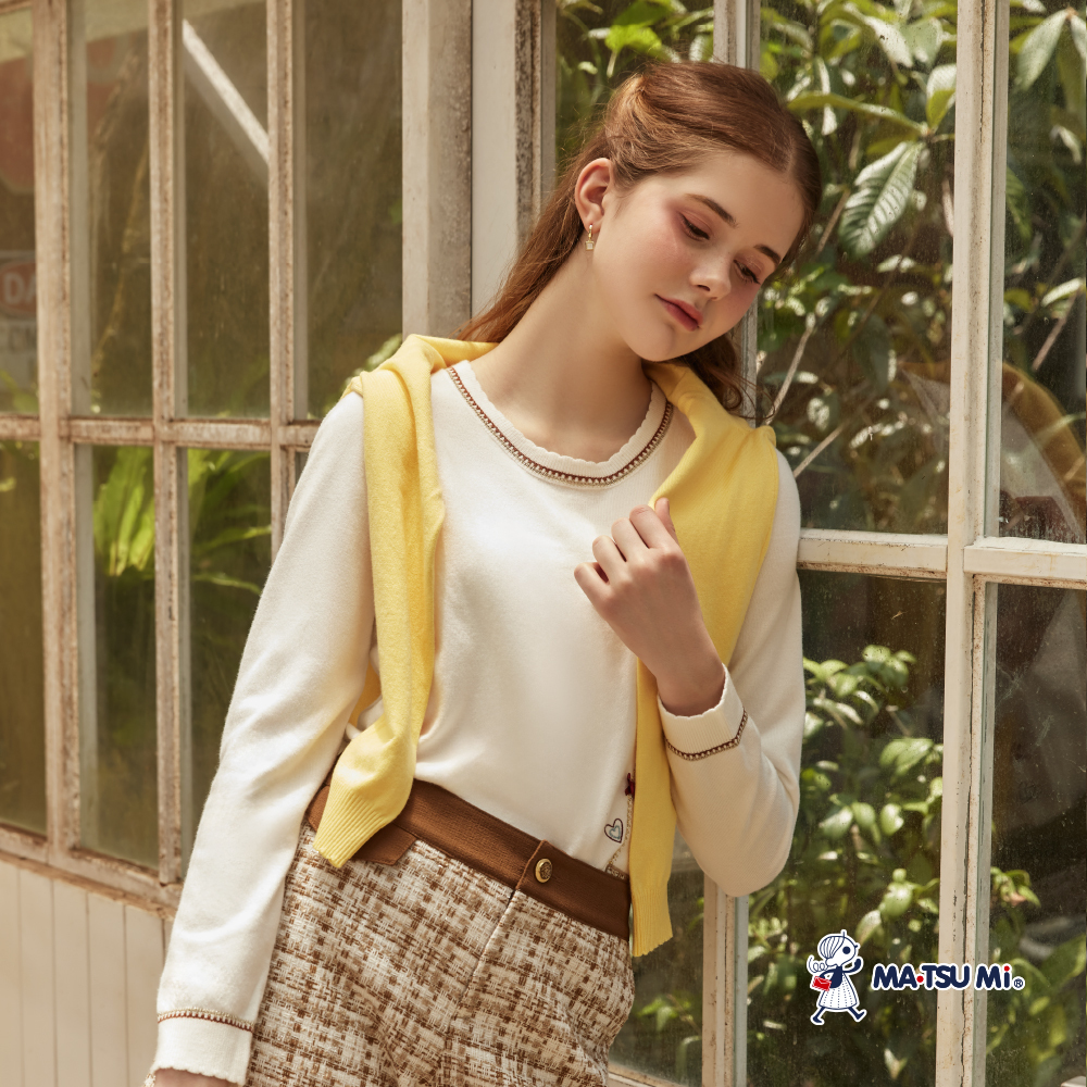 MA‧TSU Mi 花邊甜美風格刺繡針織上衣(白.黑)