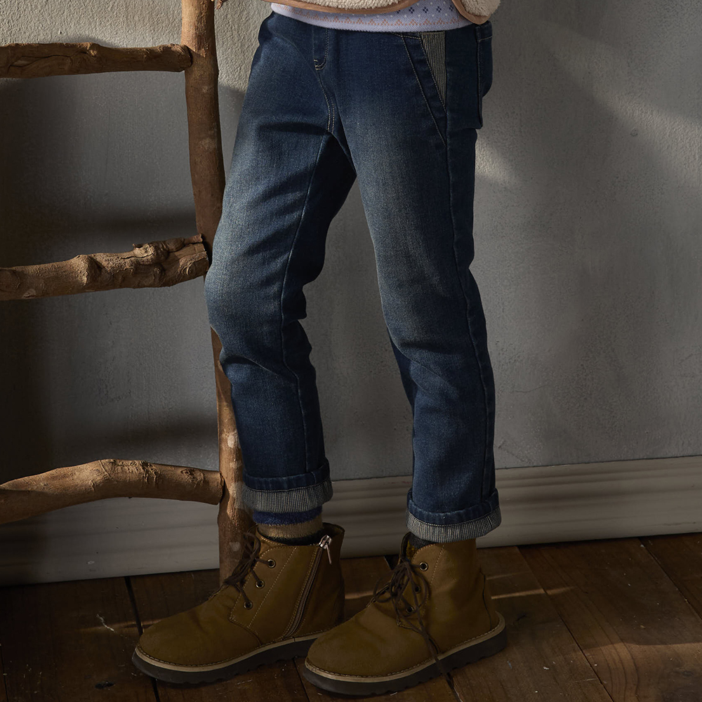 PIPPY休閒款棉質彈性牛仔長褲 藍 (中性款)