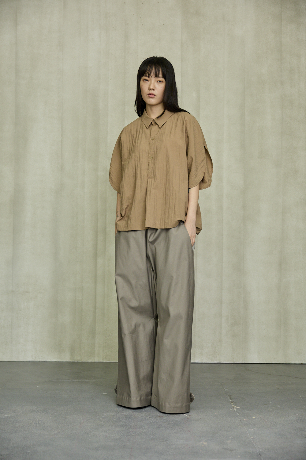 寬鬆設計袖襯衫式上衣