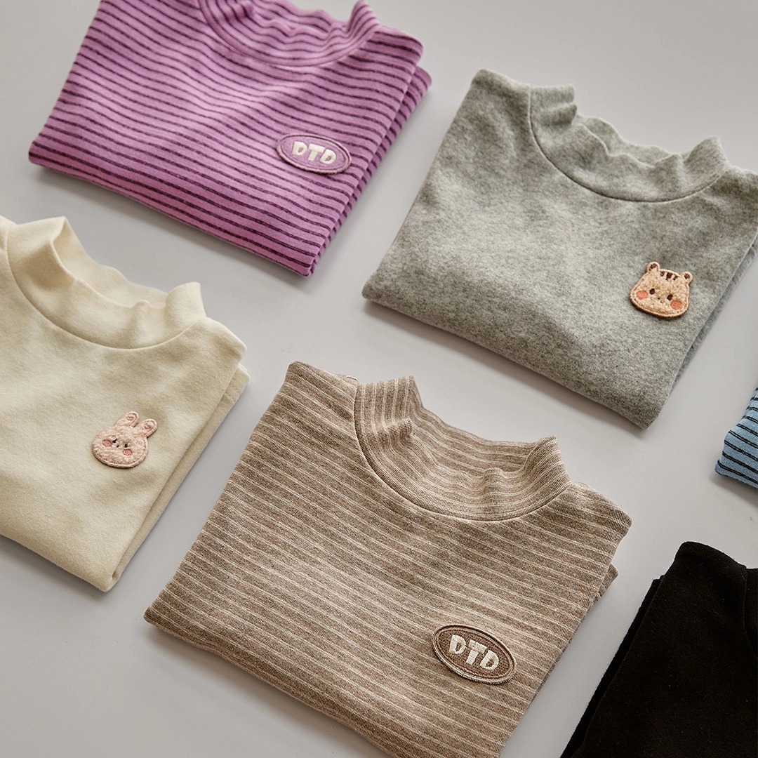 24F/W DTD暖色條紋彈性半高領打底保溫T恤