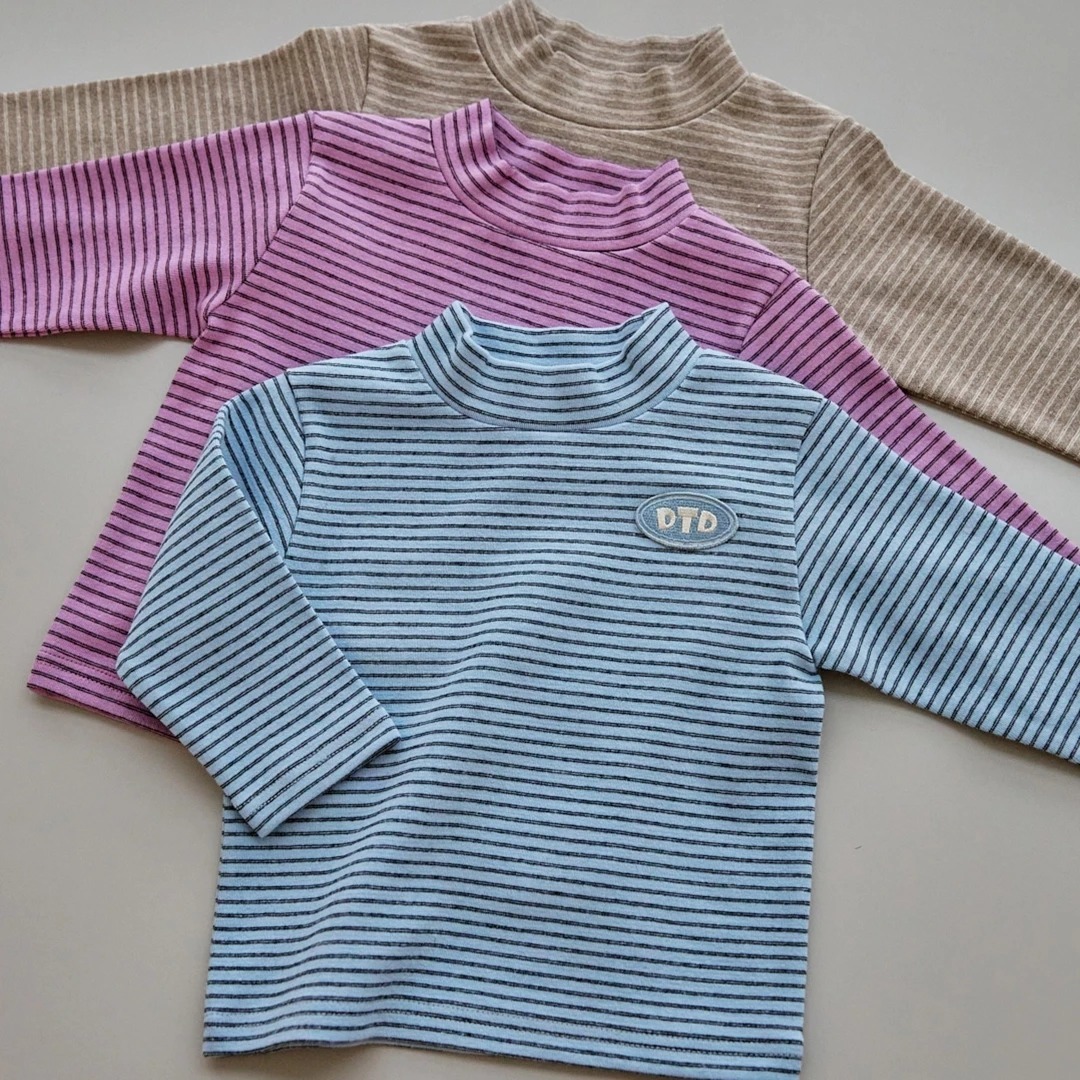24F/W DTD暖色條紋彈性半高領打底保溫T恤