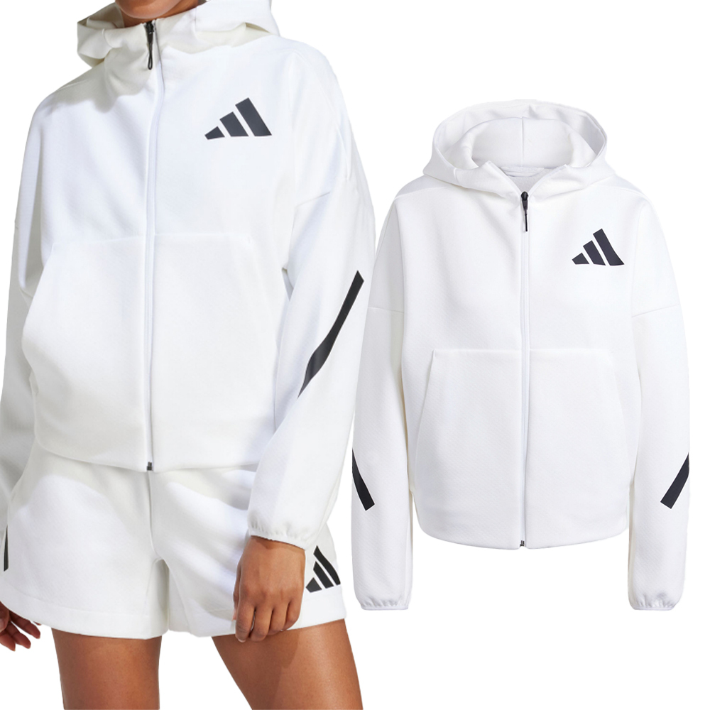 Adidas W Z.N.E. FZ 女款 白色 愛迪達 運動 長袖 口袋 訓練 休閒 寬鬆 連帽 外套 JE7849