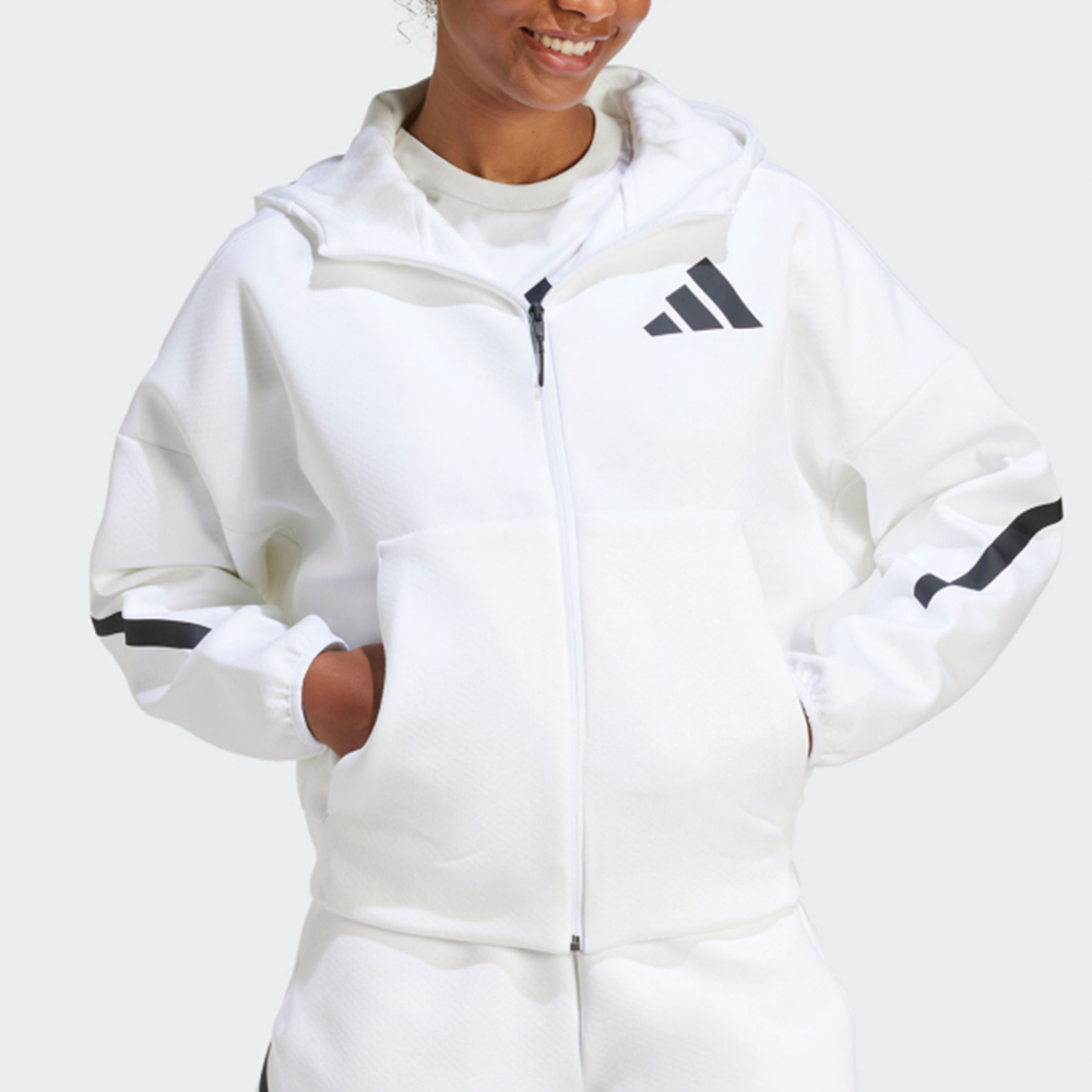 Adidas W Z.N.E. FZ 女款 白色 愛迪達 運動 長袖 口袋 訓練 休閒 寬鬆 連帽 外套 JE7849
