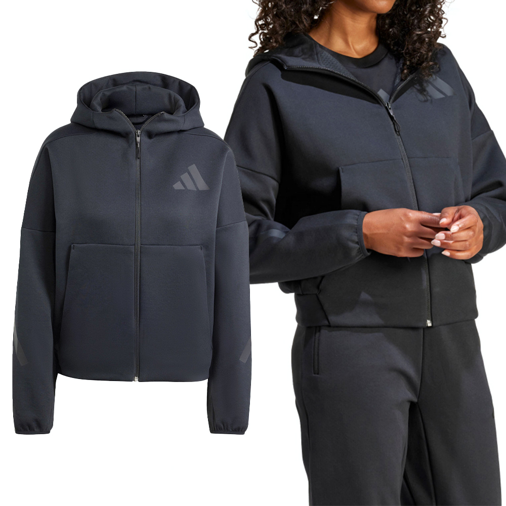 Adidas W Z.N.E. FZ 女款 黑色 愛迪達 運動 長袖 口袋 訓練 休閒 寬鬆 連帽 外套 JE7848